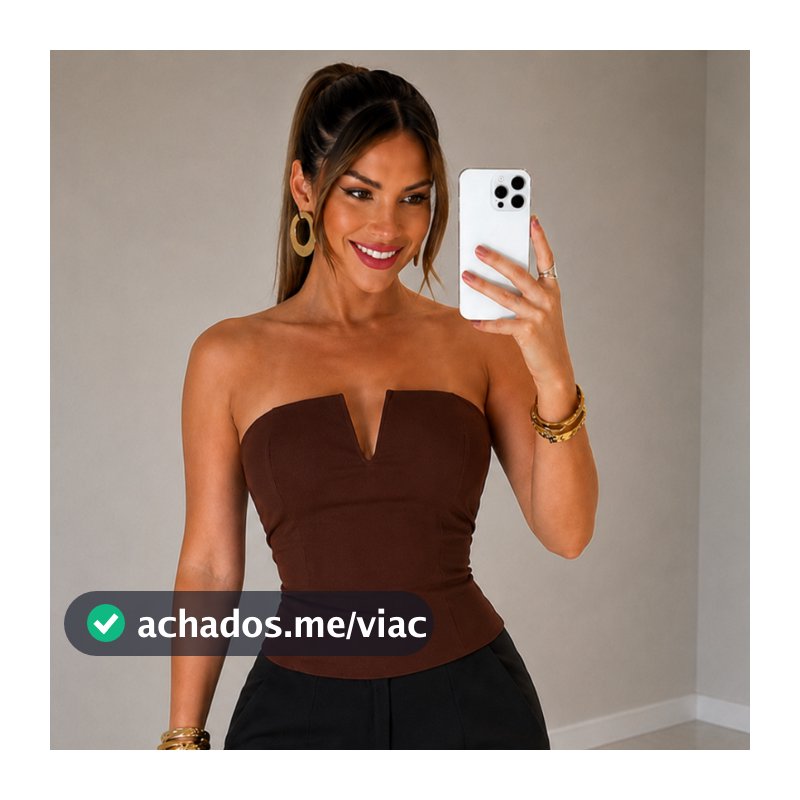 Cropped Feminino Tomara Que Caia com Decote V Estruturado Blusa Justa Elegante Sem Alça Acinturada Festa Balada Social