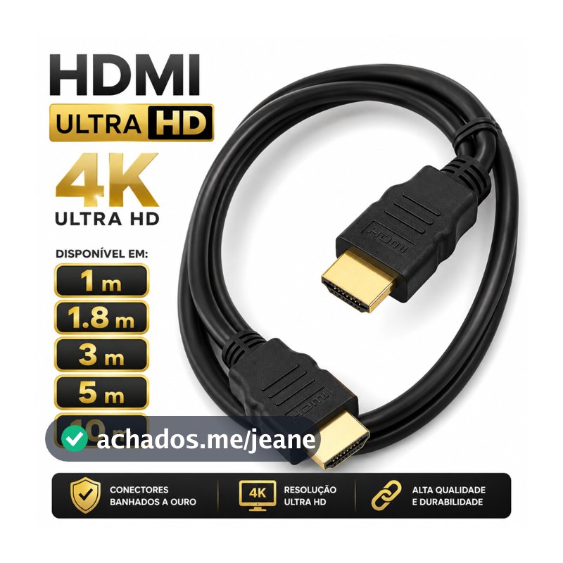 Cabo Hdmi 1 Metro 4k 3d Full Hd Para Tv Monitor Pc 1080p Cabo HDMI Qualidade