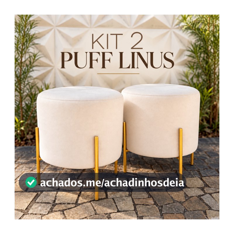 Kit 2 Puff LINUS veludo base dourada Decoração para sala quarto clinica