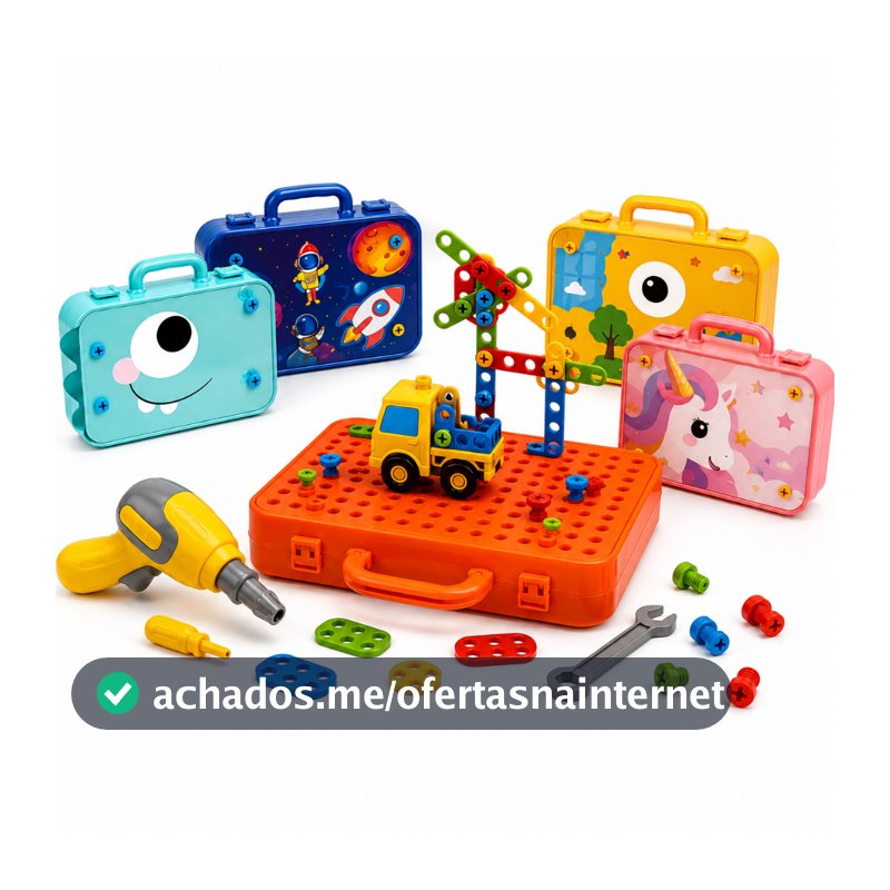 Kit Maleta Ferramenta Infantil Parafusadeira Elétrica Brinquedo Unissex 232pçs Brinquedo Interativo