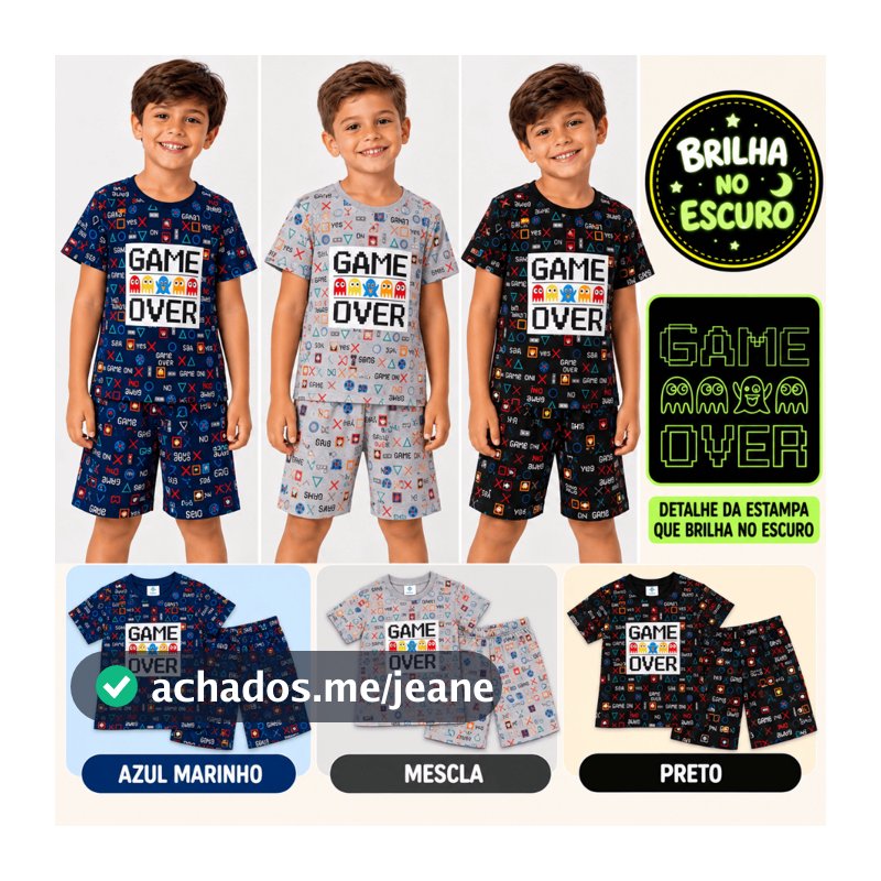 PIJAMA INFANTIL MENINO VERÃO GAME OVER UP VIDEOGAME