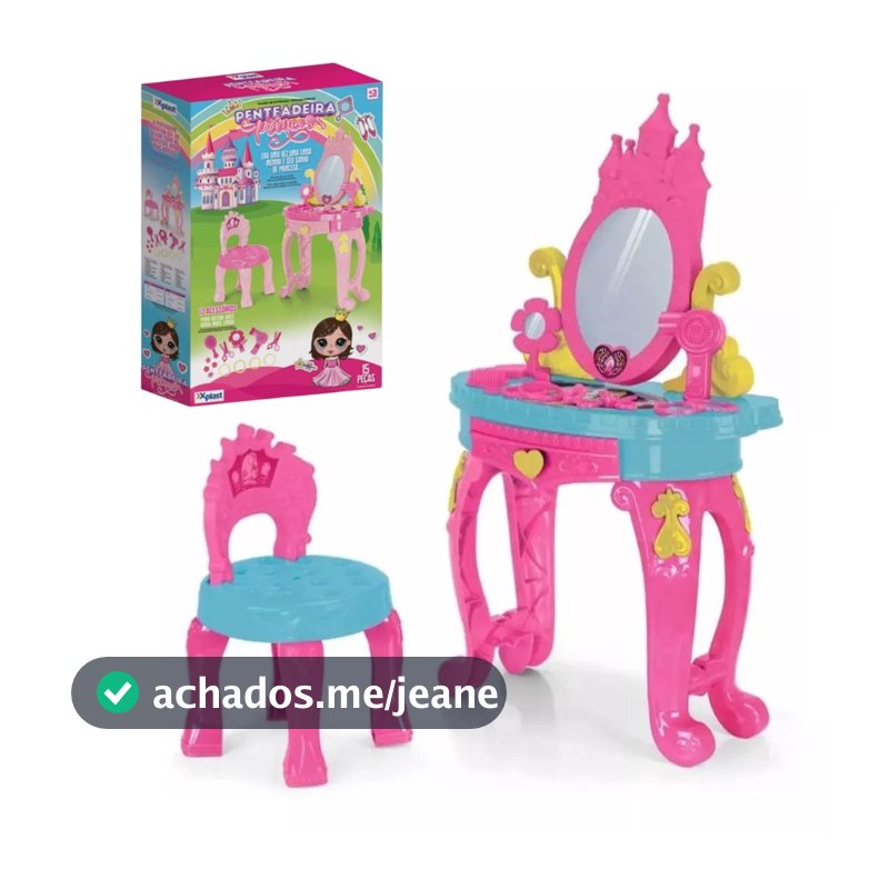 Penteadeira Princesa Brinquedo Infantil com Banquinho e Acessórios Xplast Homeplay 3117