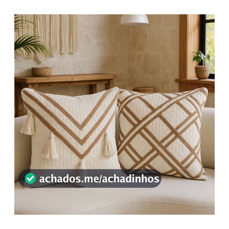 Kit 2 Capas de Almofadas Algodão Decorativas Boho Chic Trance Pompom  Artesanal Rustica Sala Sofá