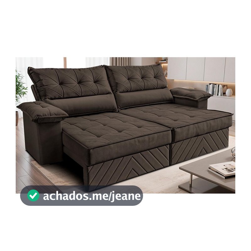 Sofá Retrátil e Reclinável 2,40m com Molas e Espuma D33 Thunder Velusoft Café Cama inBox