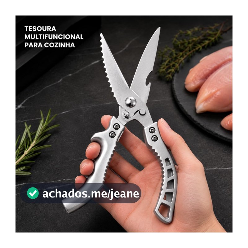 Tesoura Multifuncional de Cozinha Aço Inox Integral para Cortar Frango Ossos Carnes e Peixes no Preparo de Refeições