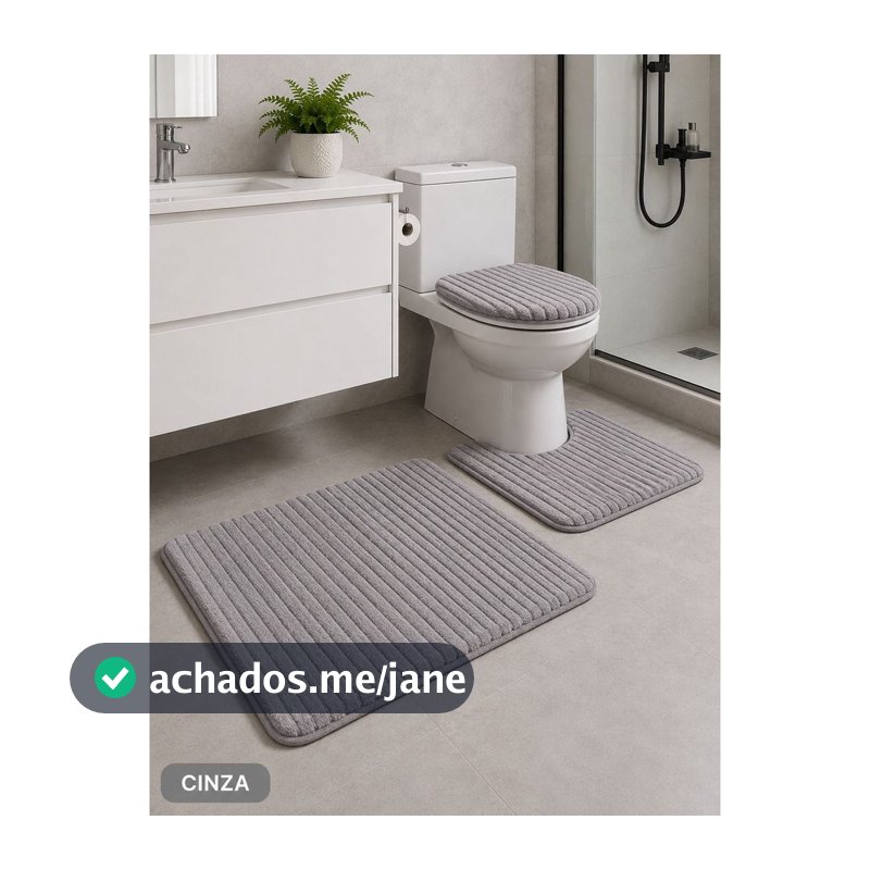 Tapete para Banheiro Canelado kit com 3 peças Antiderrapante Super Soft 3 Peças Algodão Pelúcia