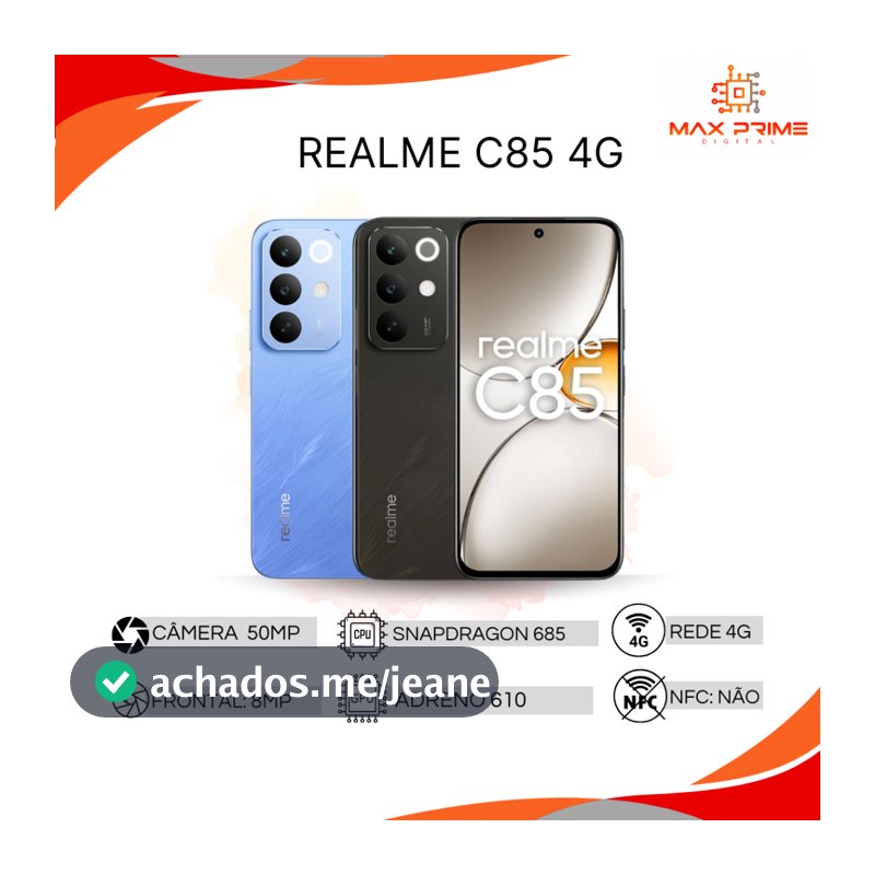 Realme C85 4G,Câmera 50MP, Bateria 7000mAh, 128-256GB / 6-8GB RAM, Processador Qualcomm Snapdragon 685, Versão Global