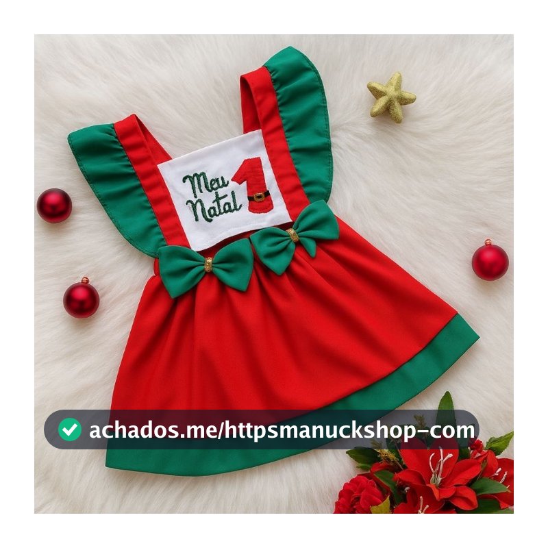 Vestido Vermelho Menina Natal Roupa de Bebê Mamãe Noel Bebê para Mesversário Natal com Gorro Paetê