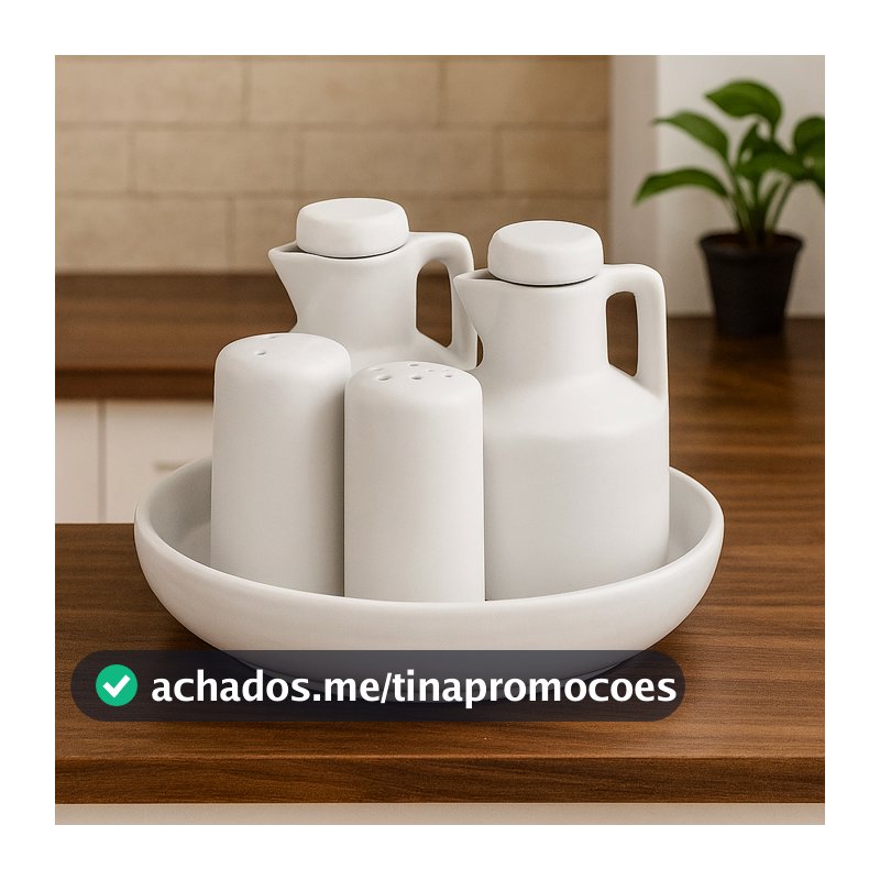 Kit Galheteiro Porta Tempero Porcelana 5 Peças Azeite Vinagre Saleiro Paliteiro Bandeja Mesa Posta