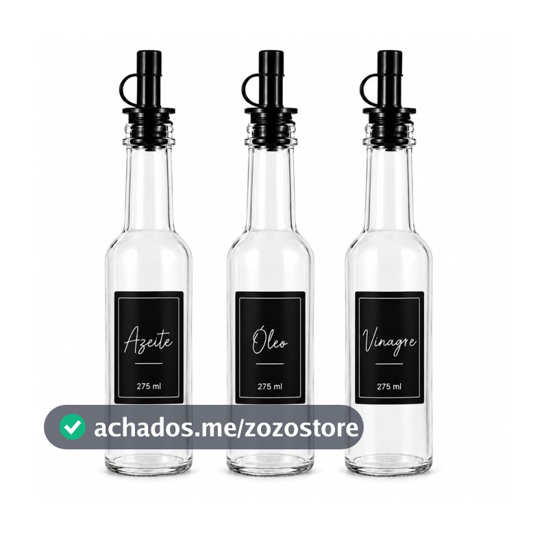 Kit 3 Galheteiros de Vidro 275 ml com Dosador Preto
