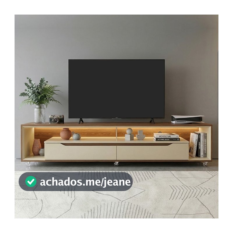 Rack para Sala com Led e Rodízios P/Tv 70 Polegadas 218cm Loop - Olivar Móveis