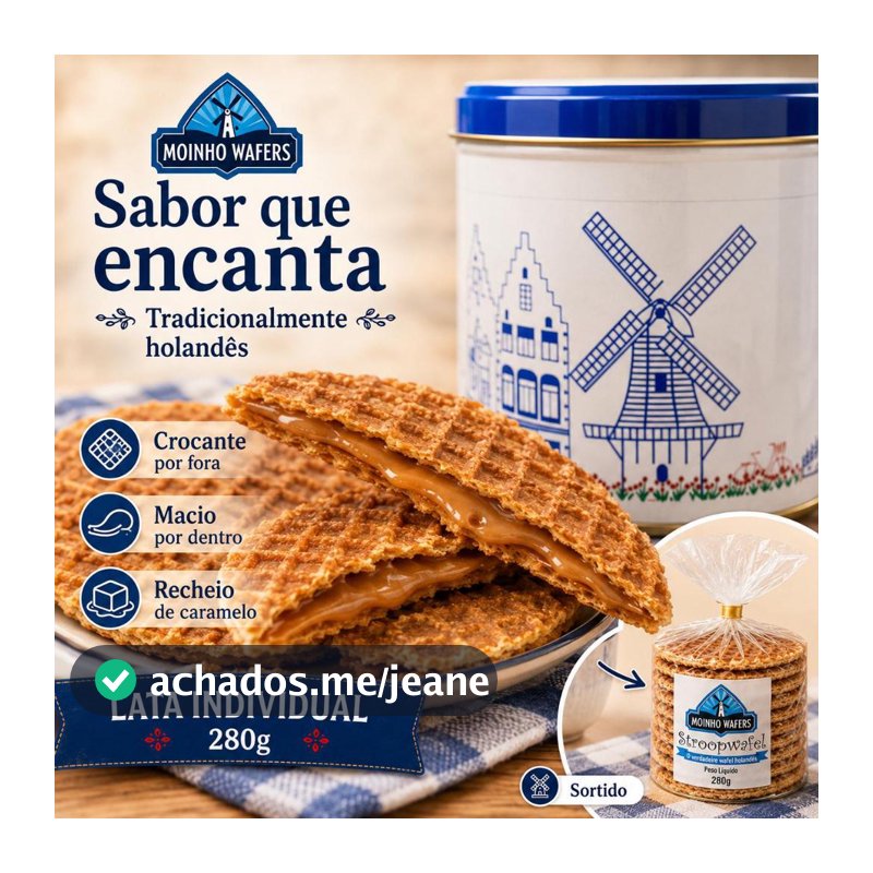 Lata Com Biscoito Wafel Holandês Stroopwafel Moinho 280g ideal para presente