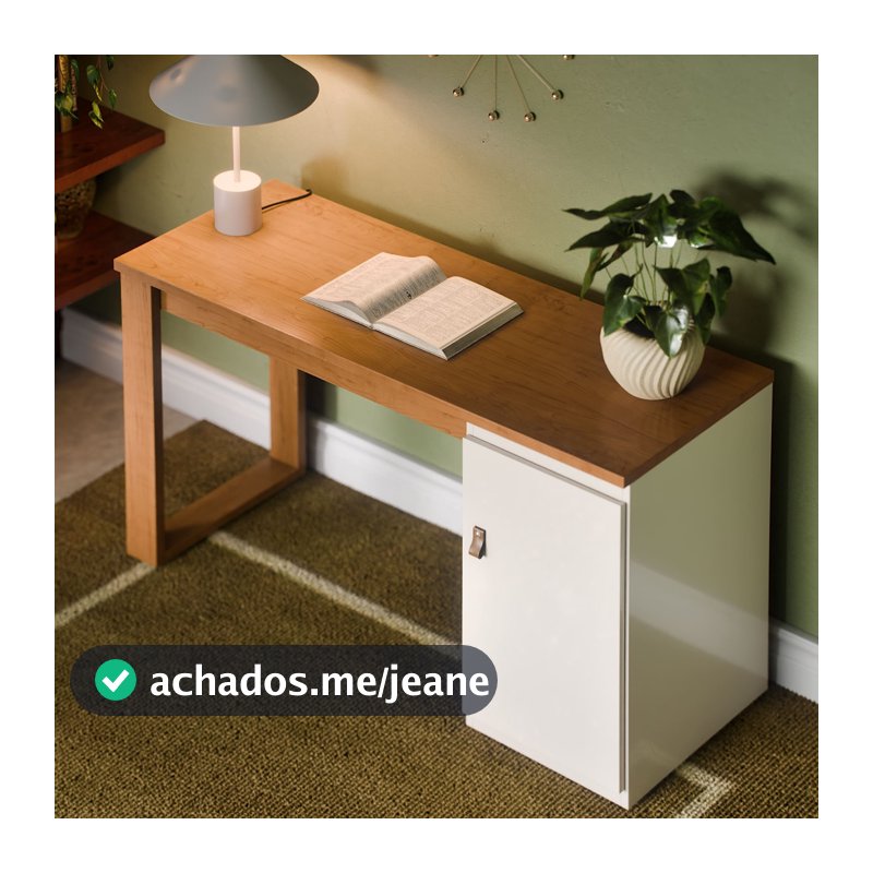 Escrivaninha Home Office Escritório 115 cm Paris Mesa Para PC Notebook Computador Com Porta E Puxador De Couro