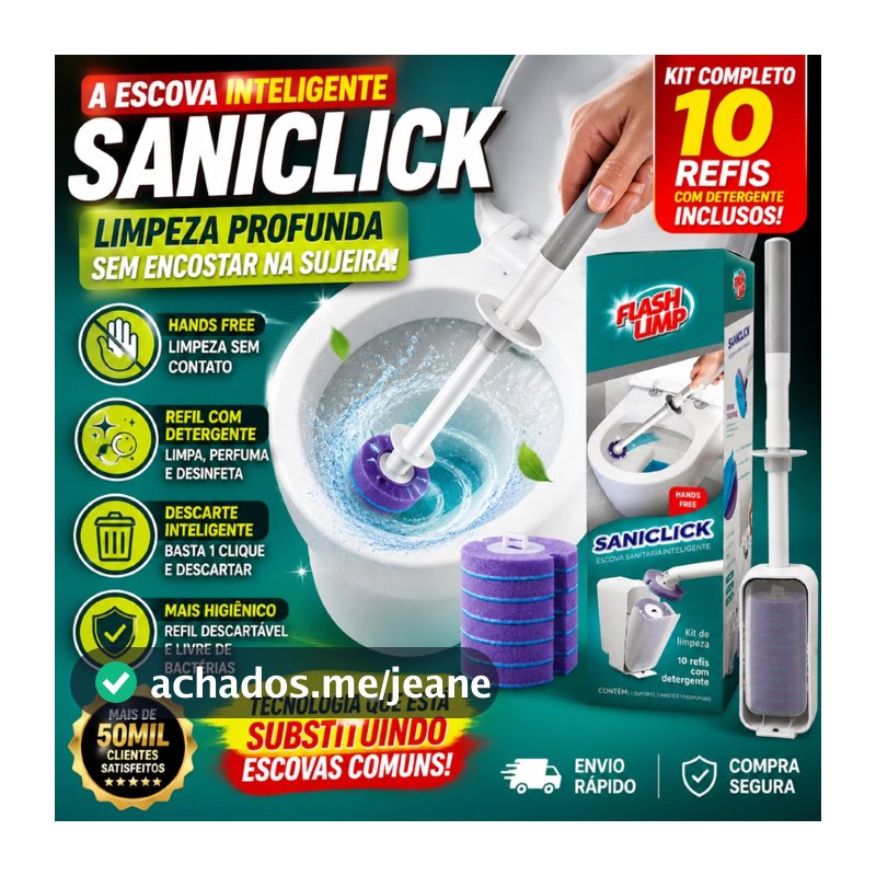 Escova Sanitária Inteligente Flash Limp Saniclick + 10 Refis  Limpeza Sem Contato Moderna Descartáve