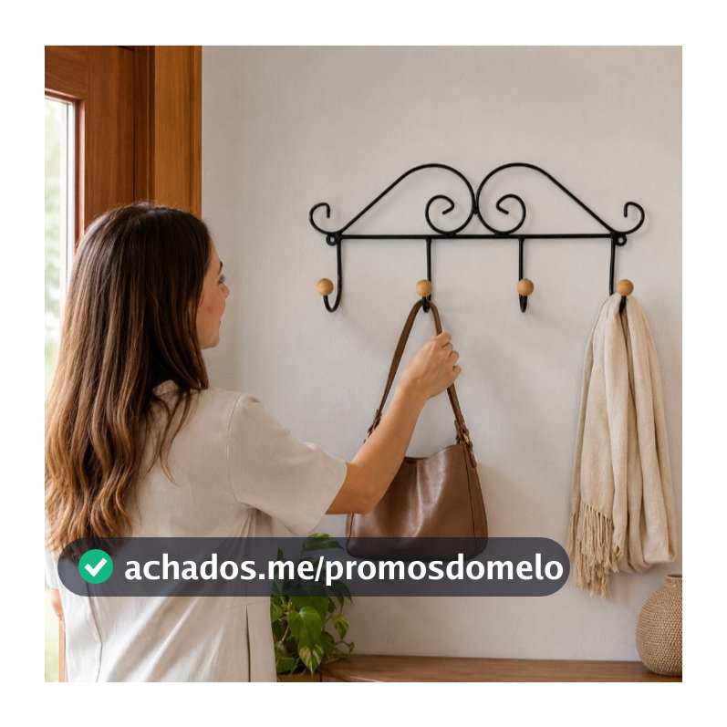 Cabideiro Colonial 4 Ganchos Fixo Ferro De Parede Decorativo Quartos Escritório Sala de Casa