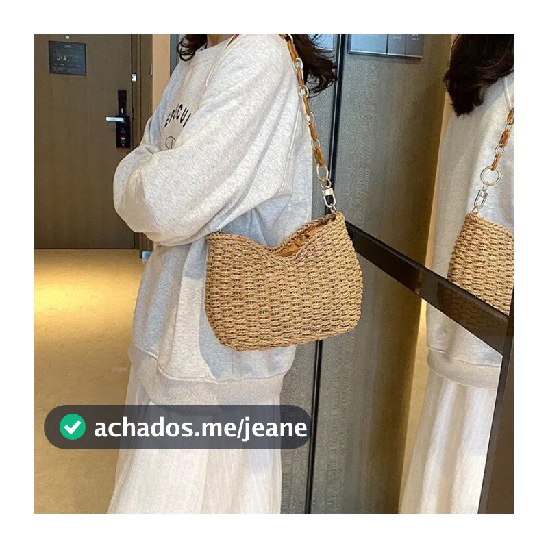Bolsa Ombro Palha Feminina Detalhe Alça Verão FS602