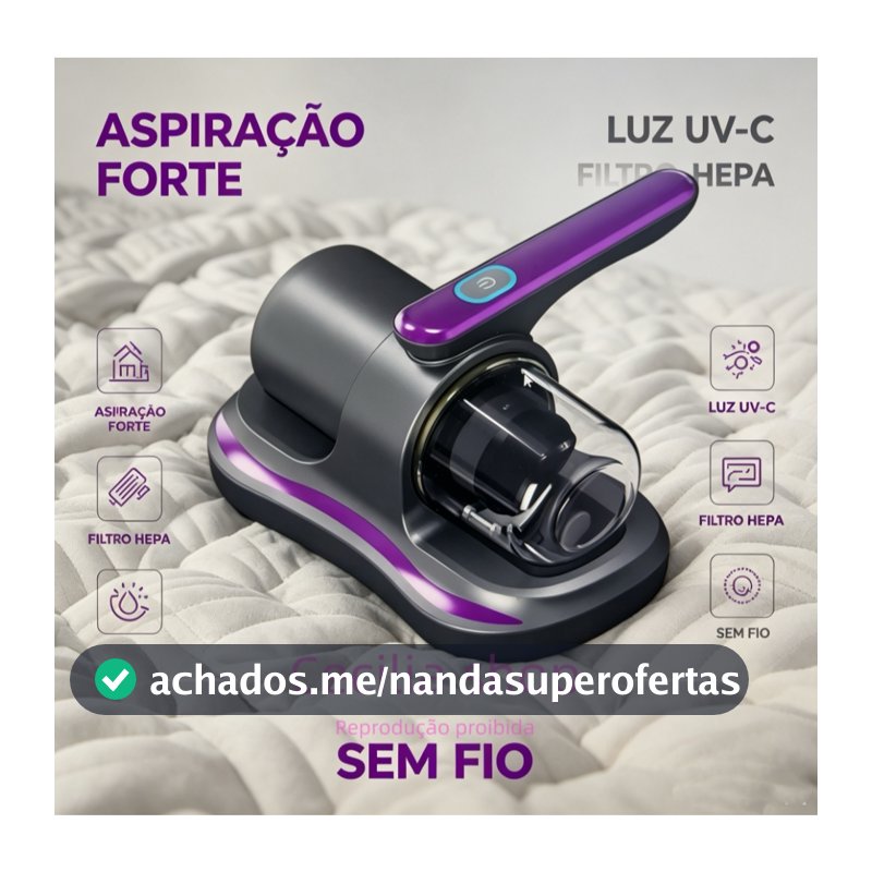 Aspirador de Pó Portátil Sem Fio Escova Removedor de Ácaro Recarregável USB