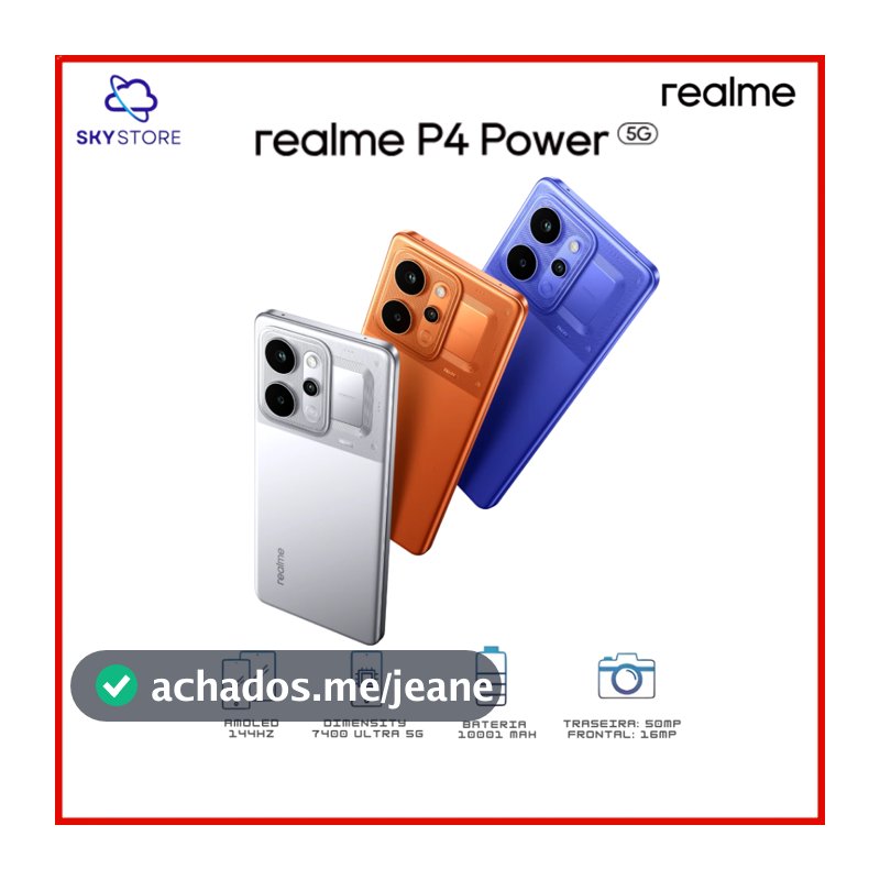 Realme P4 Power 5G, Versão Global, 256-512GB e 8-12GB RAM, Processador  Dimensity 7400 Ultra, Bateria 10001mAh