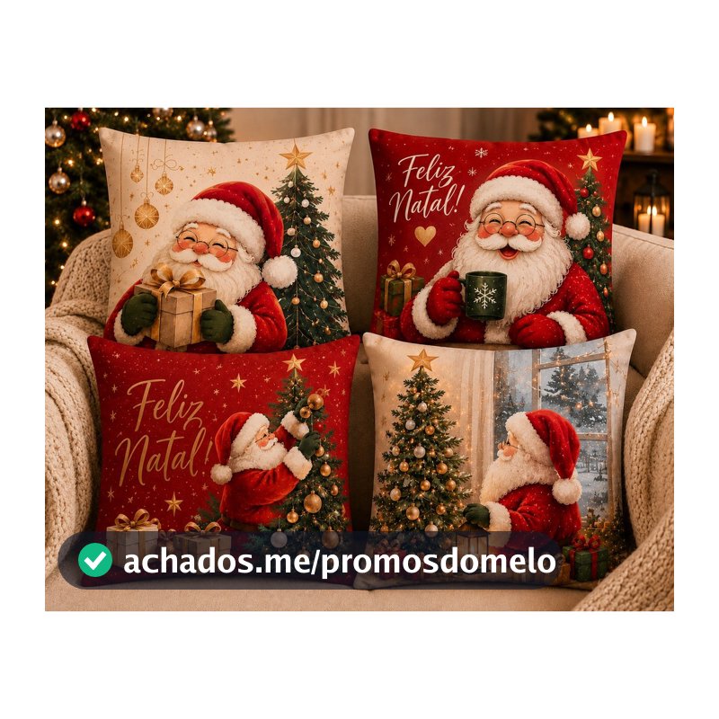 Kit 4 Capas de Almofadas 45x45 Natal Oxford Estampadas Decorativas natalina papai noel 2026