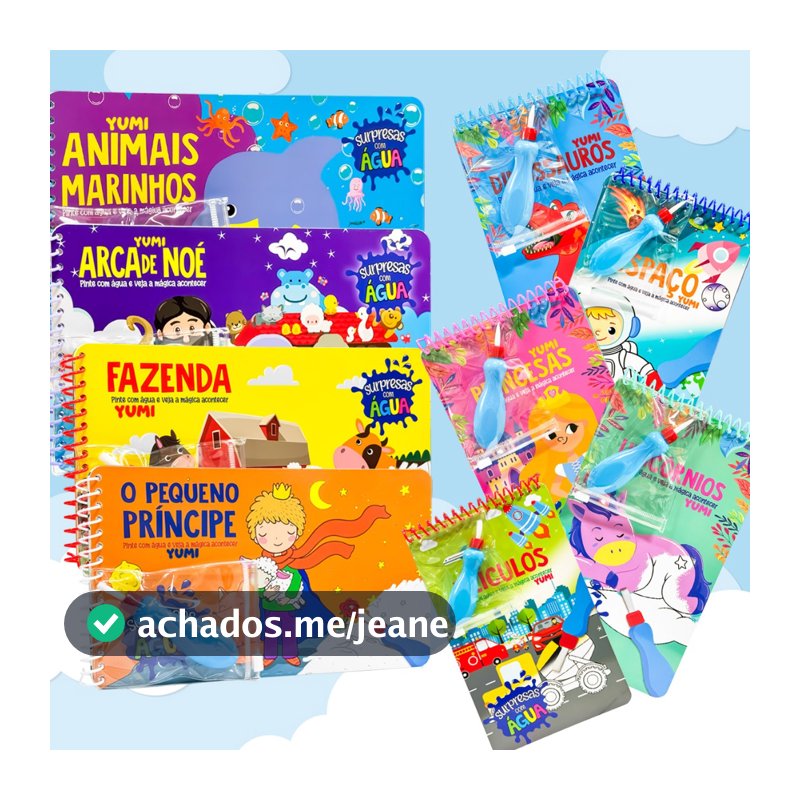 Coleção Agua book / Aquabook com Pincel Para Colorir Com Agua Livro Infantil