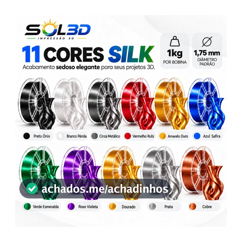 Filamento PLA Silk SOL3D 1kg 1,75mm Brilho Sedoso Impressora 3D