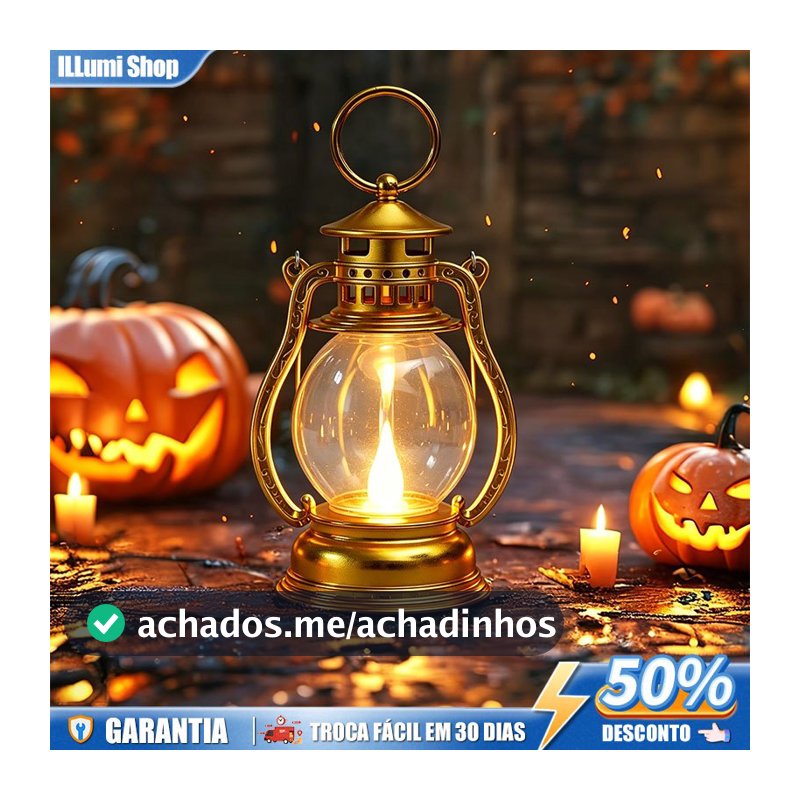Lanterna Decorativa Lampião de Led Luminária Dourado Enfeite Decoração Vela