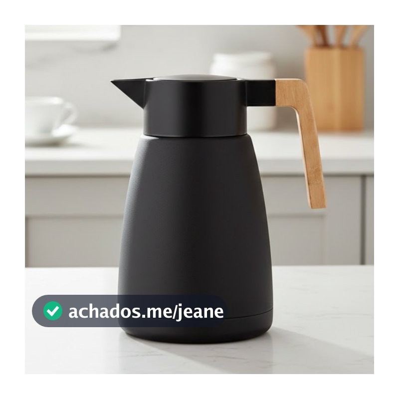 Garrafa Termica 1 Litro Café Chá Nórdica Cabo De bambu Com Gatilho Ampola Vidro