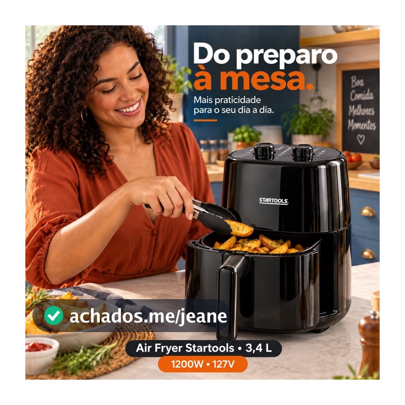 Fritadeira Elétrica Startools Air Fryer 3,4L 127V 1200W Preta Sem óleo