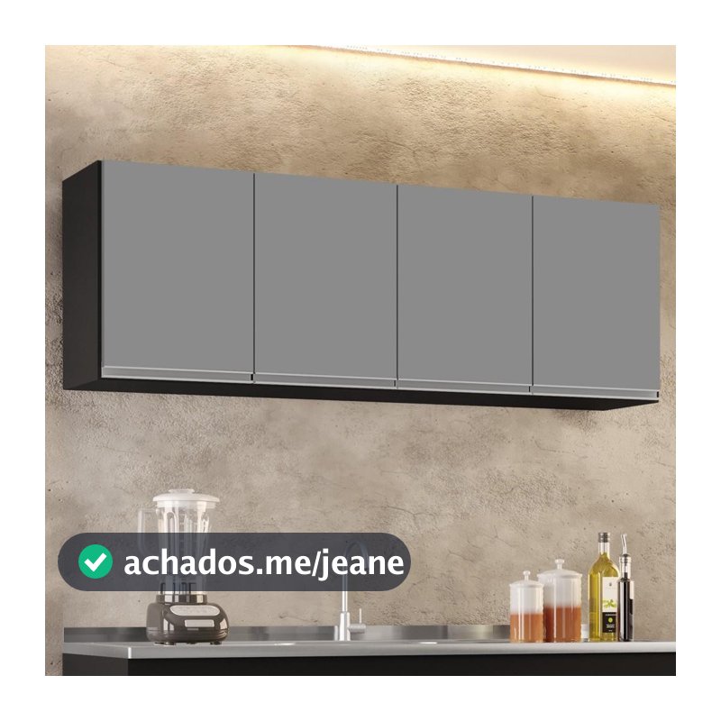 Armário Aéreo 160cm 4 Portas Nevada Preto/Cinza - Lumil Móveis