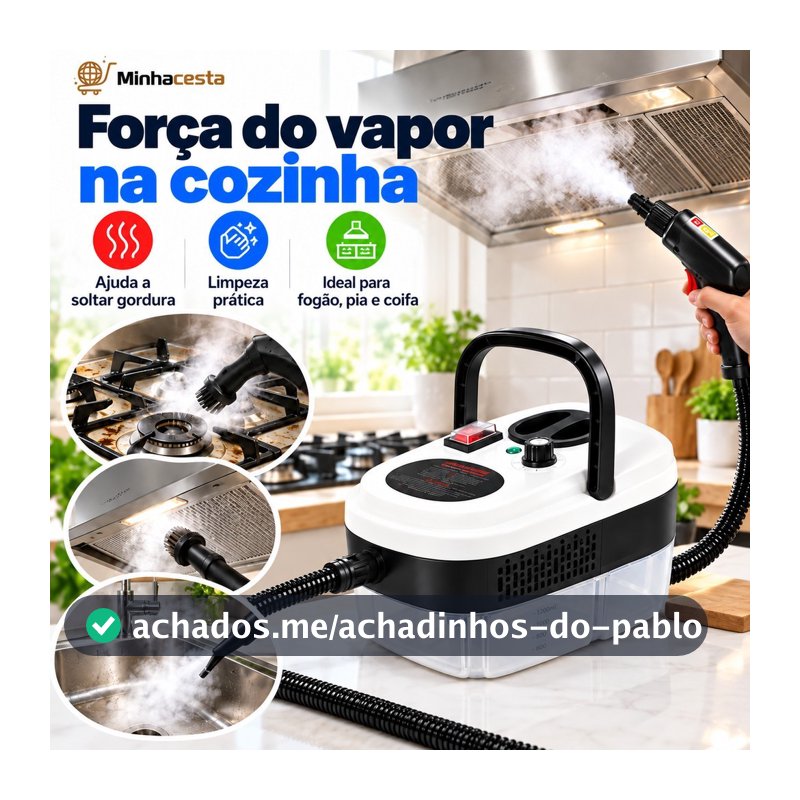 (110V)Limpador Vapor 2500W Alta Temp Pressão Esteriliza Cozinha Ar Cond Exaustor c/acessórios D14