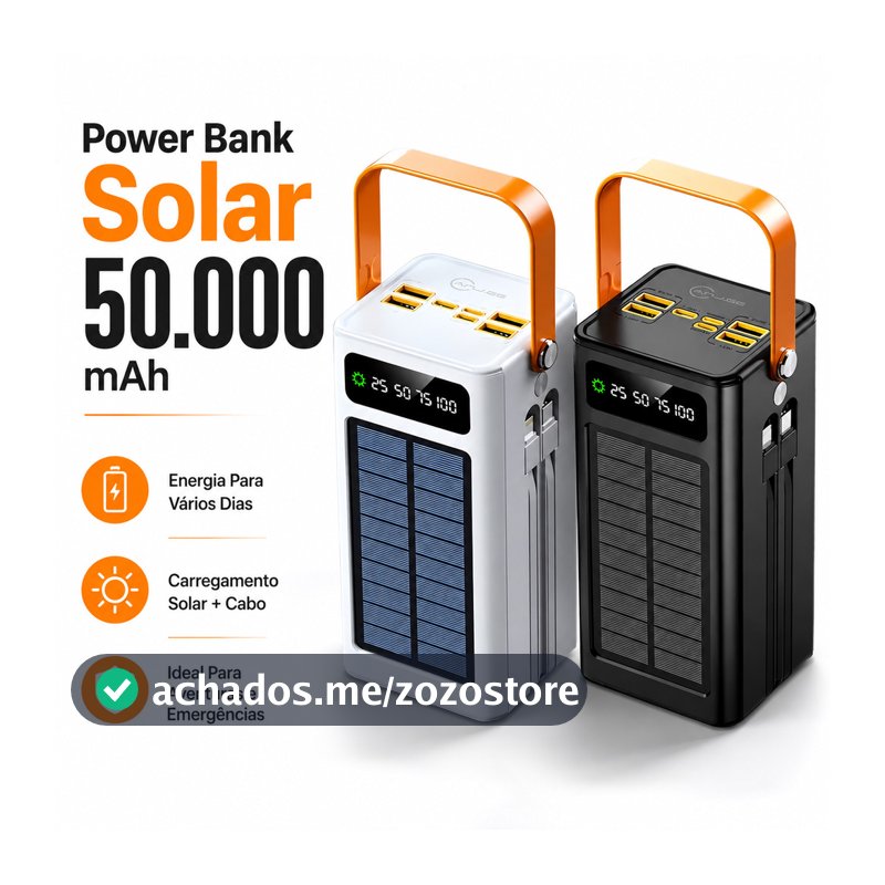 Power Bank Solar 50000mAh Com 4 USB E Carregamento Rápido Para Viagem