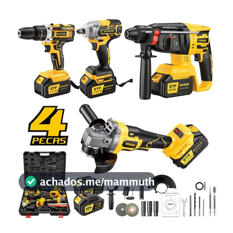4 Em 1 Kit Ferramenta Elétrica Martelete Esmerilhadeira Lixadeira Parafusadeira Furadeira De Impacto