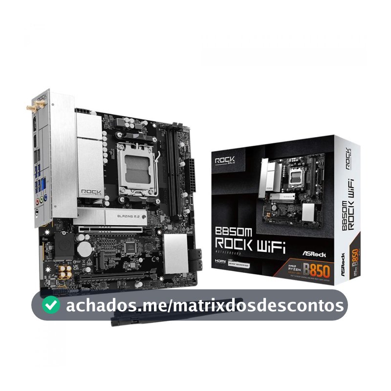 Placa Mãe ASRock B850M Rock WiFi, Chipset B850, AMD AM5, mATX, DDR5