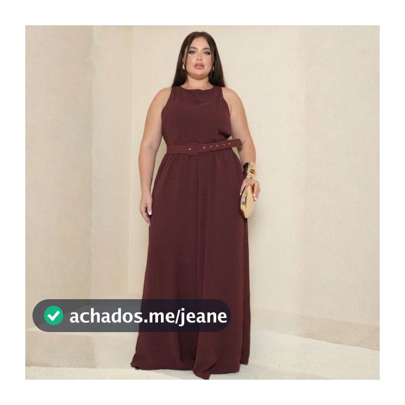 Macacão Feminino Plus Size Pantalona Regata Alfaiataria com Cinto Elegante Estiloso