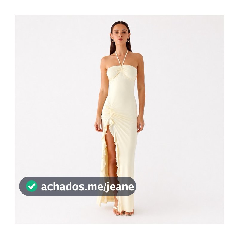 Vestido Halter Summer Longo com Fenda Babado Sereia Verão 2026  Lançamento/ Eventos e Festas
