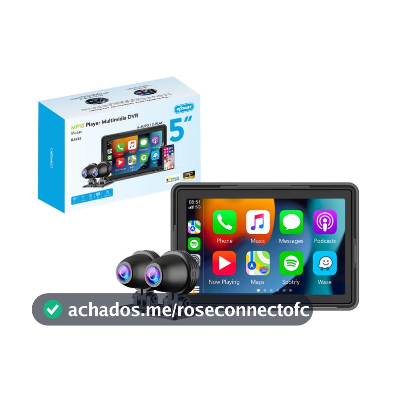 Multimídia para Moto DVR 5" IPS CarPlay Android Auto Bluetooth IP67 Knup KP-RA932