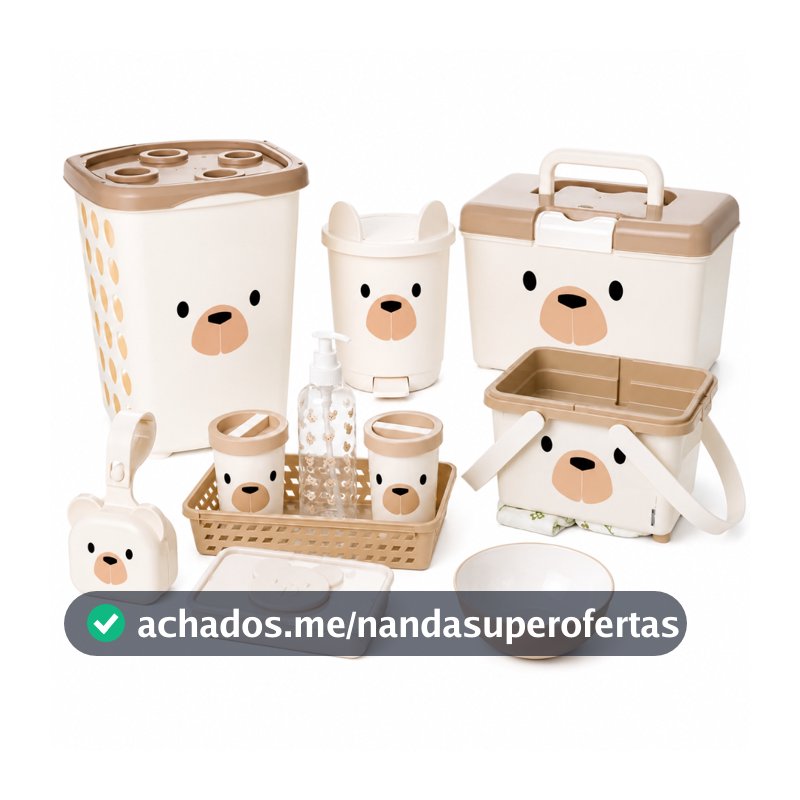 Kit Higiene Completo 11 Peças Organização Quarto Bebê Infantil Cesto Roupas Porta Fraldas Porta Lenços Chupeta Lixeira