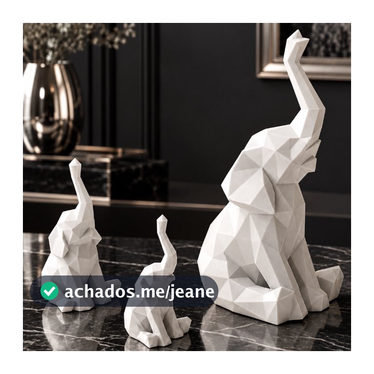 Kit 3 Elefantes Decorativos Família Geométricos Modernos para Sala, Quarto, Escritório, Presente Criativo e Decoração