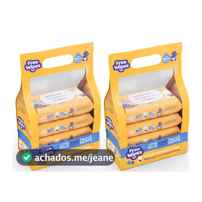 Kit com 2 Promo Pack Lenços Umedecidos Baby Free Wipes - Cuidado Puro (384 lenços)