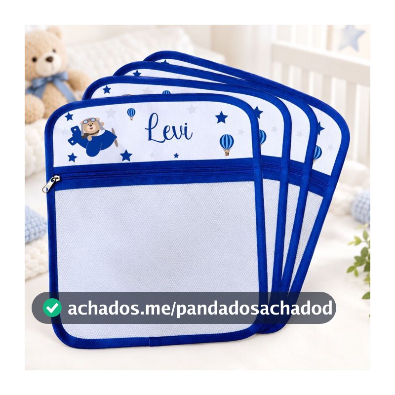 Kit Saquinhos Maternidade Personalizados Urso Aviador com Nome Organizador Mala Bebê 28x33cm