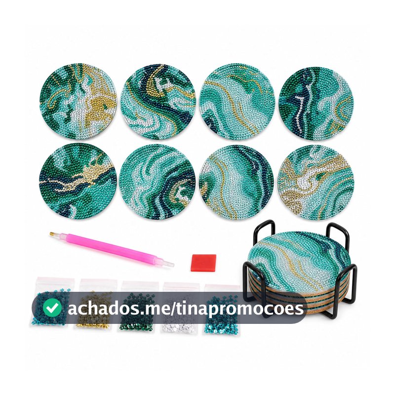 Kit DIY Pintura Diamante Porta Copos 8 Peças 10cm - Mármore