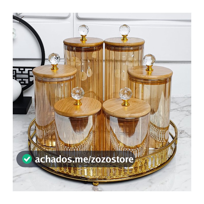 Potes herméticos porta mantimentos com tampa de bambu e vedação em silicone Âmbar com Tampa Cristal