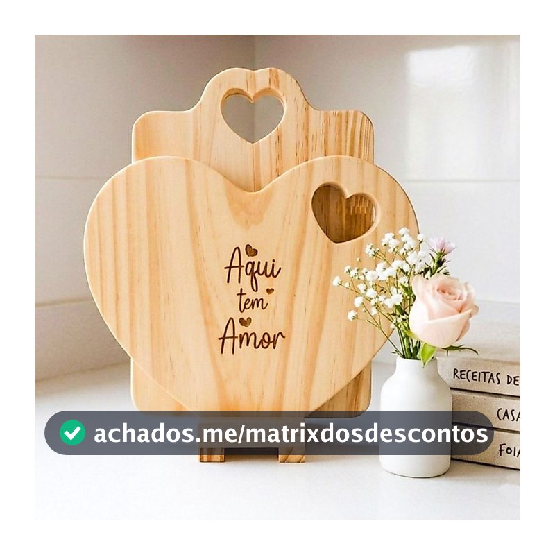Tábua Petisqueira para Frios Coração em Madeira com Suporte - Mesa Posta - Decoração para Cozinha