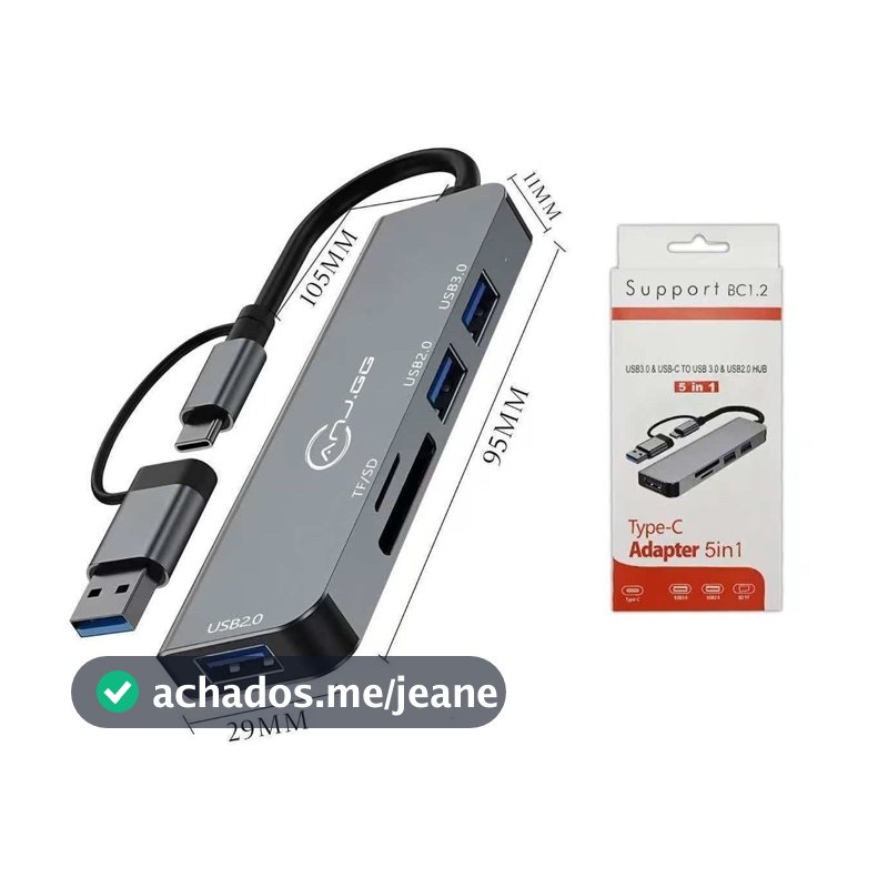Hub USB Tipo C 5 em 1 Adaptador USB 3.0 Leitor SD TF USB-C Notebook MacBook Android