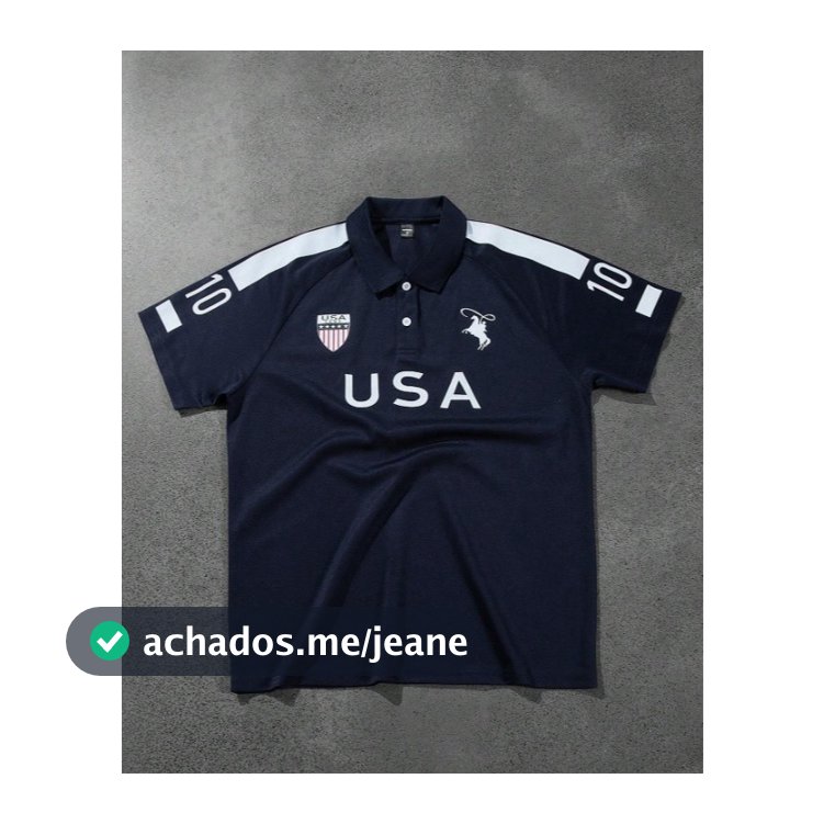 Camisa Polo Masculina USA de Manga Curta com Gola, Azul Marinho