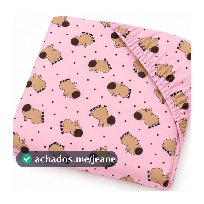 Jogo de Lençol para Berço Americano Infantil Menina Rosa Estampado com Capivara 2 Peças