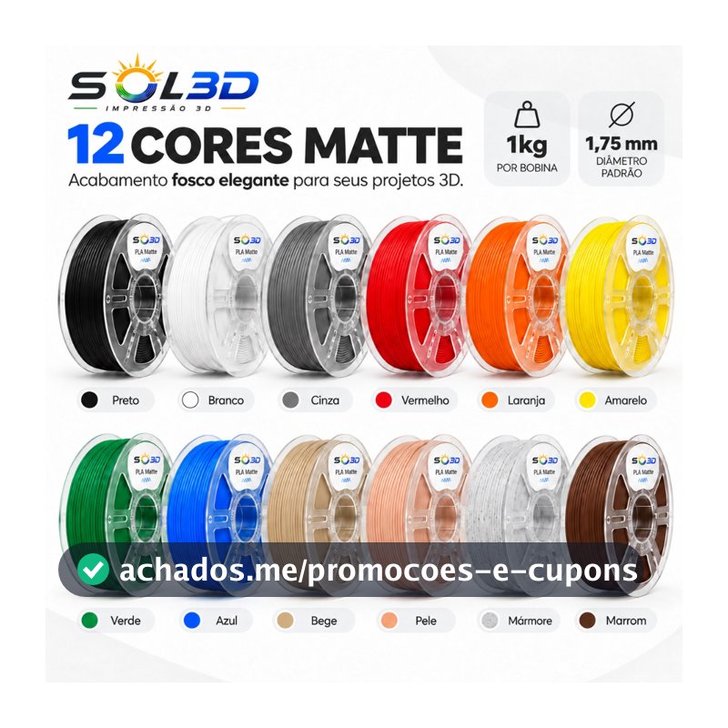 Filamento PLA Matte Sol3D 1kg 1,75mm Para Impressão 3D Alta Qualidade Premium BR