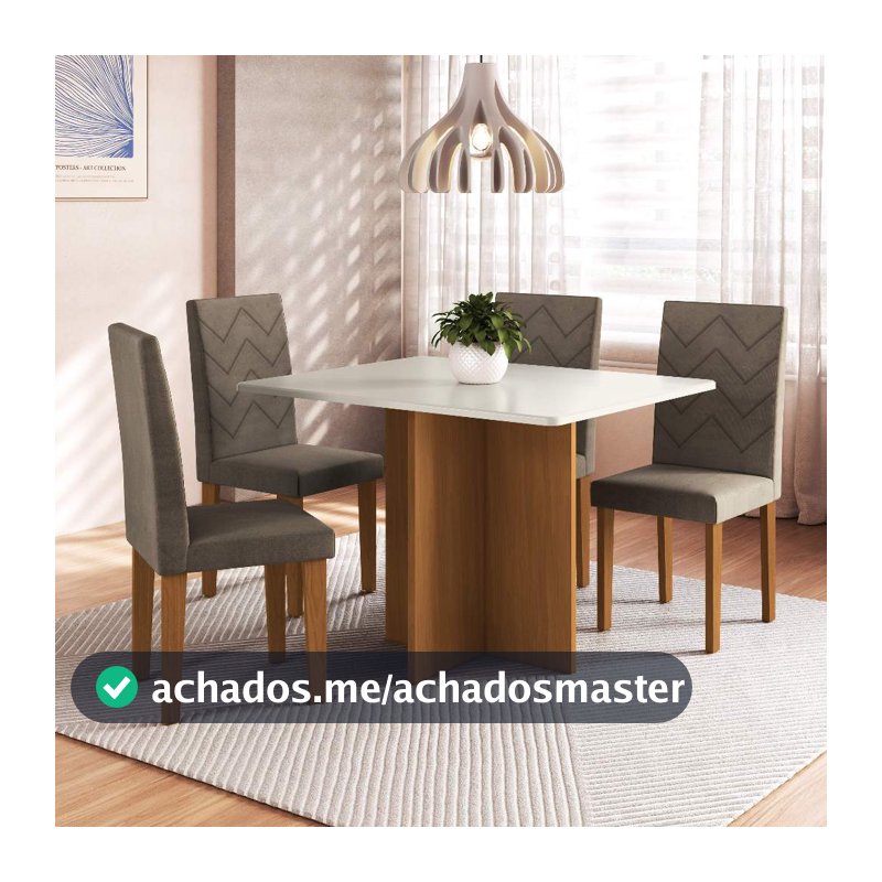 Conjunto Sala de Jantar Fidelitá Itália 110cm Com 4 Cadeiras Freijó/Off-White Assento Cacau