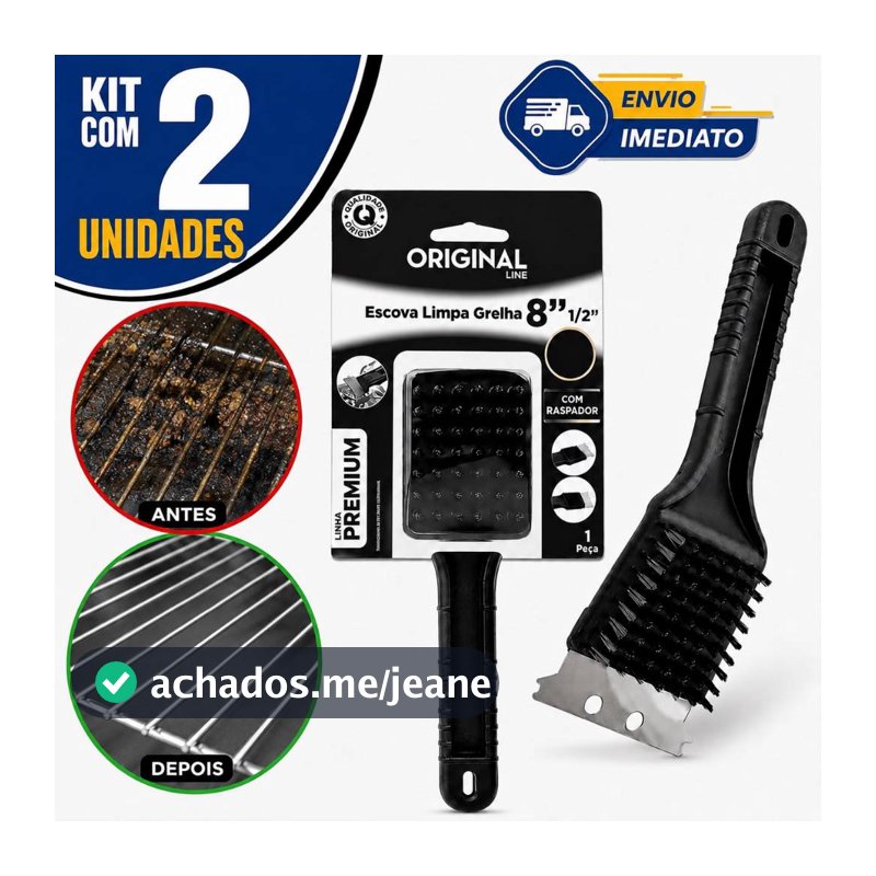 Escova Para Grelha Cerdas de Aço Original Line Limpa Grelha Churrasqueira Com Raspador Removedor de Gordura Inox