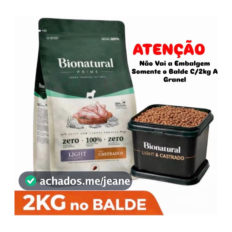 Ração Bionatural Para Cães Raças Pequenas Light Castrados Frango 2Kg Super Premium A Granel No Balde